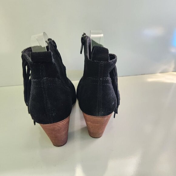 Steve Madden Black Suede Cian Fringe Western Booties Size 8.5M - Picture 6 of 9